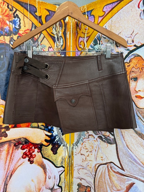 Diesel Dresses & Skirts - Diesel Vintage Chocolate Soft Leather Wrap Mini Skirt with Button Accent